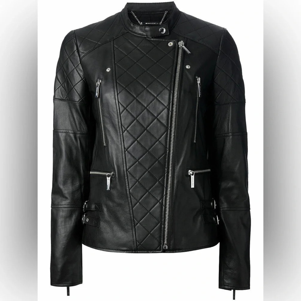 MICHAEL Michael Kors 100% Leather Moto Black Jacket Size XXS